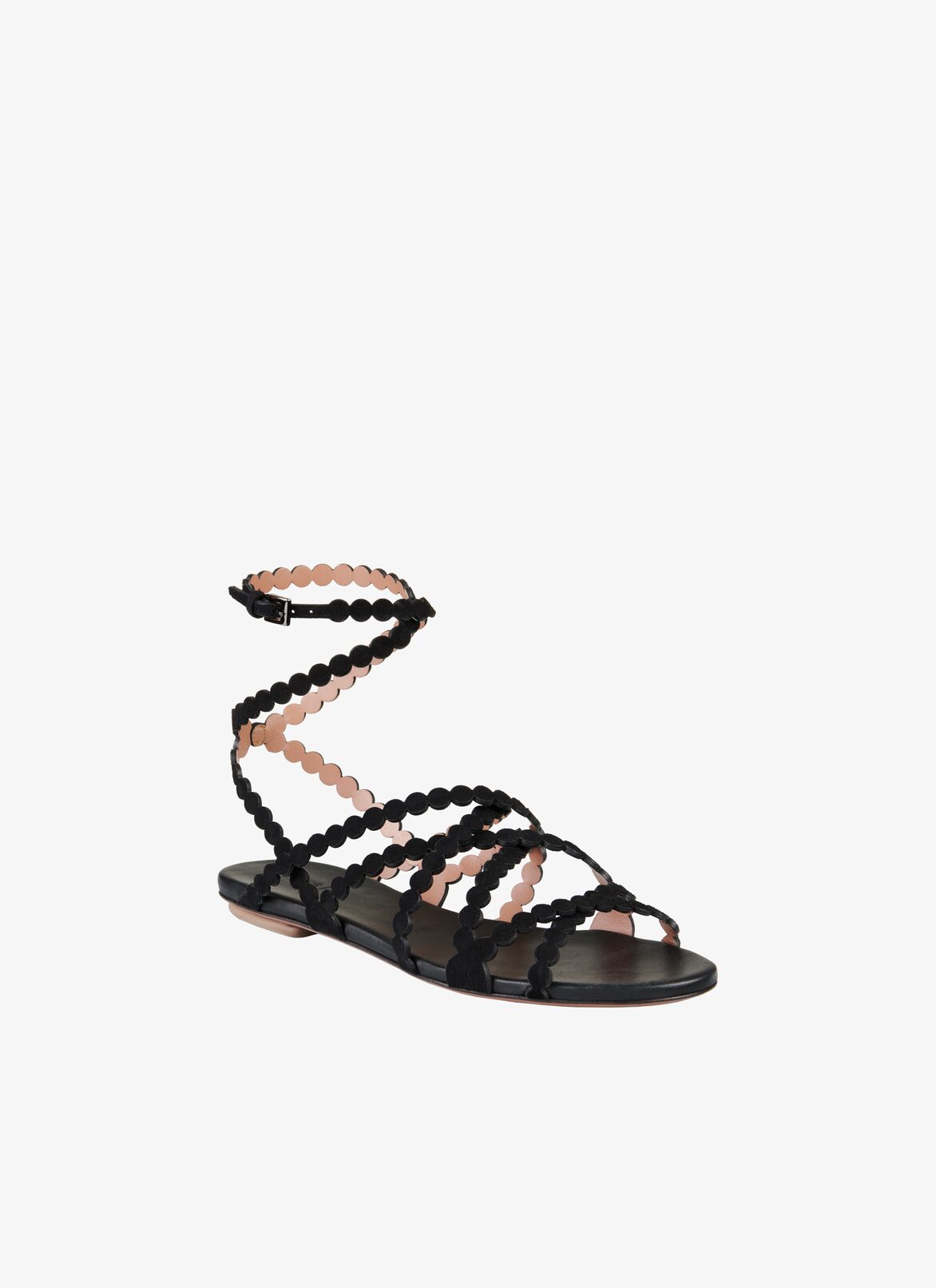 Flat suede leather sandals ALAÏA BLACK FLAT SUEDE LEATHER SANDALS